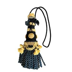 Luxury Black and Gold Oversized Drapery Tassel with Wood Core Tieback Ornament
